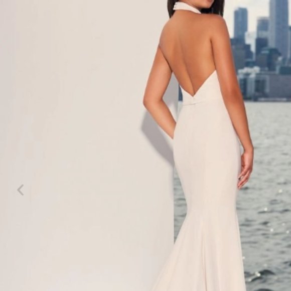 Champagne, halter neckline, fit and flare - Picture 4 of 4